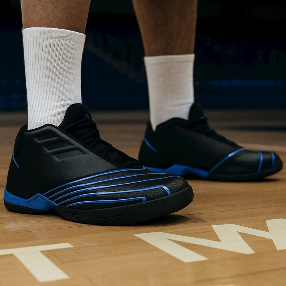 Adidas TMAC 2 Restomod Mens 7.5 Black Blue Basketball Shoes FX4992 Tracy McGrady